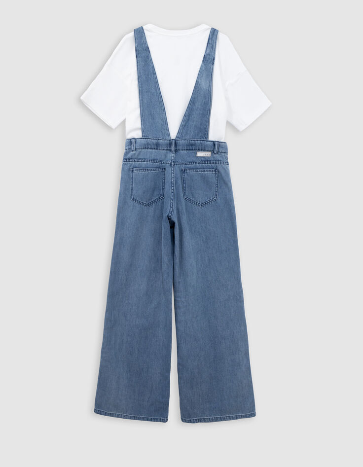 Ensemble salopette bleue et T-shirt blanc fille-2