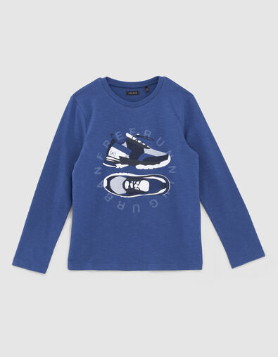 T-shirt bleu vif coton bio visuel sneakers garçon  - IKKS