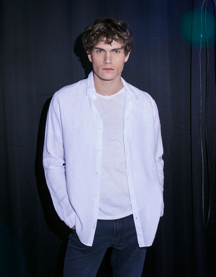 Men’s white pure linen SLIM shirt-2
