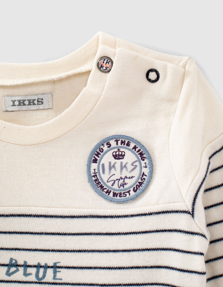 Camiseta blanco roto rayas y marcas bebé niño-5
