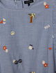 Robe bleu foncé à rayures et broderies fille-7