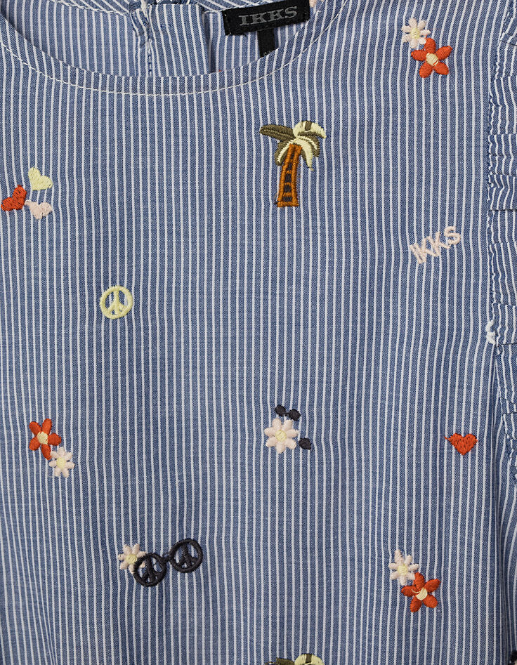 Robe bleu foncé à rayures et broderies fille-7