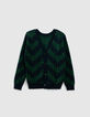 Cardigan marine tricot jacquard motif géométrique Femme-4