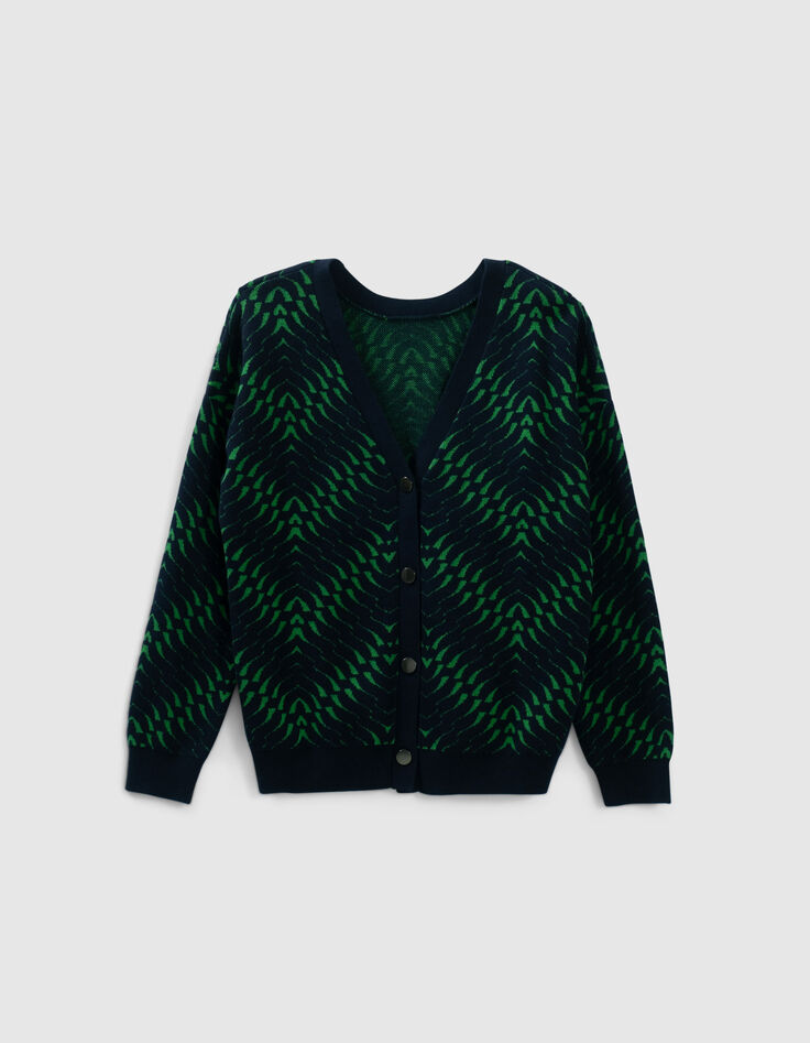 Cardigan marine tricot jacquard motif géométrique Femme-4