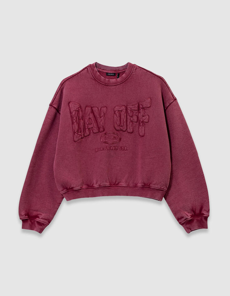 Sweat bordeaux maxi typo brodée fille-4
