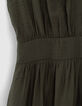 Robe longue kaki bretelles bijoux et fente femme-3