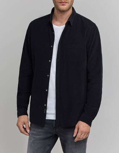 Schwarzes Herrenhemd Velours Bio-Baumwolle - IKKS