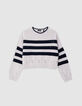 Pull marinière coton bio tricot éclair strass fille-1