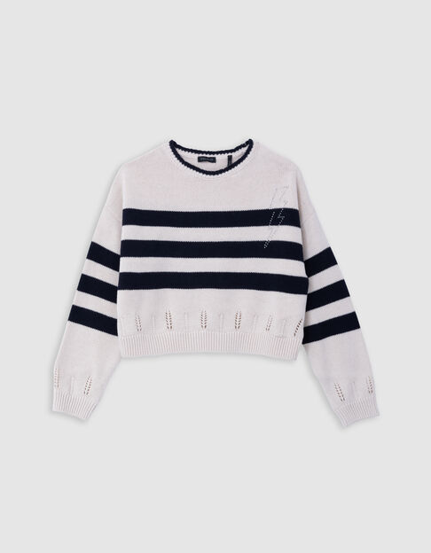 Pull marinière coton bio tricot éclair strass fille - IKKS
