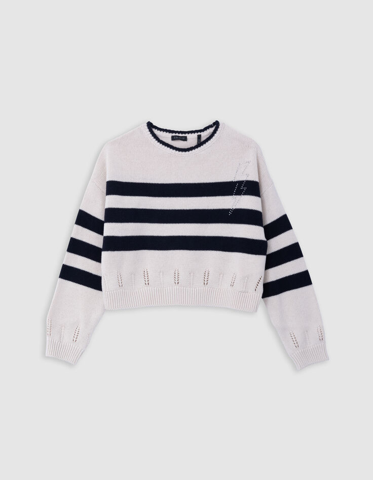 Pull marinière coton bio tricot éclair strass fille-1