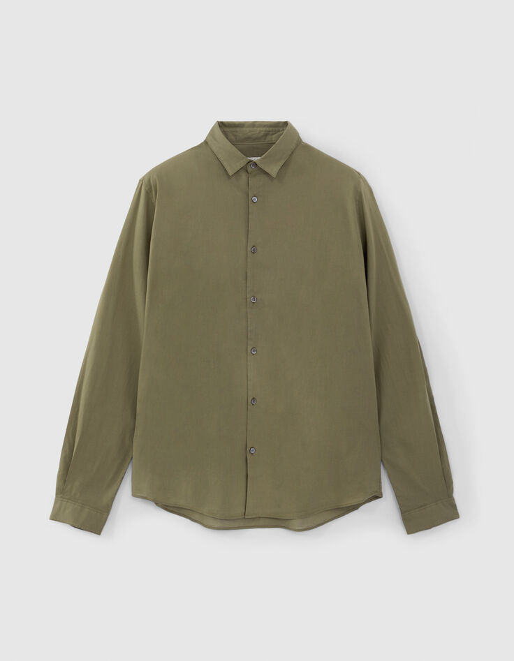 Khaki SLIM-Herrenhemd aus Biobaumwollvoile-6