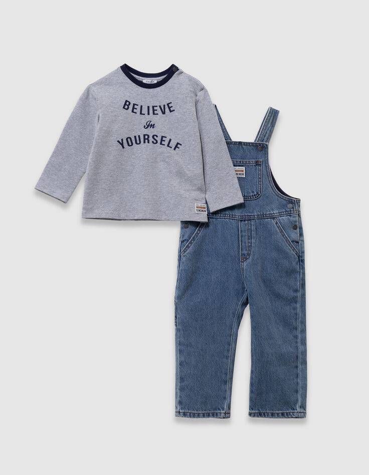 Set T-shirt en blauwe jeanstuinbroek babyjongens-2