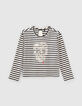 Tee-shirt marinière brodée tête de mort fille-3