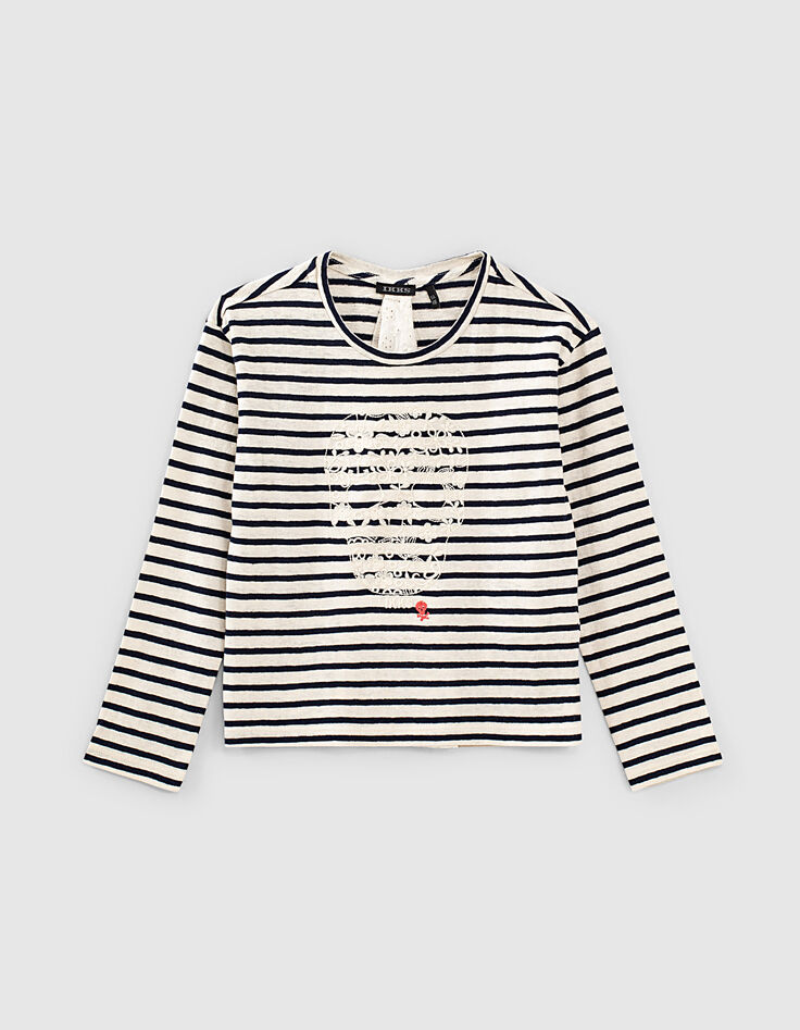 Tee-shirt marinière brodée tête de mort fille-3