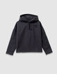 Sudadera capucha gris mangas bordadas niña-3