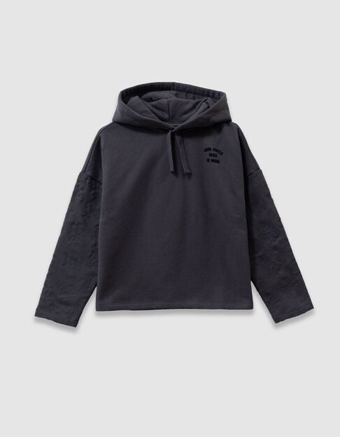 Grijze hoodie geborduurde mouwen meisjes - IKKS