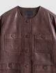 Women's brown faded leather coat with patch pockets-7