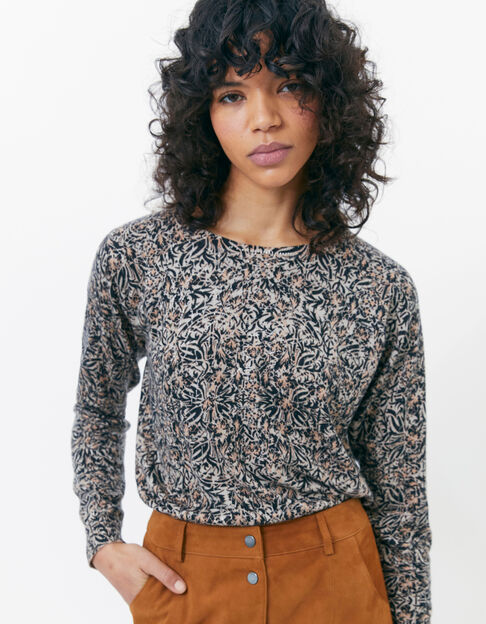 Women’s brown arabesque print fine knit sweater