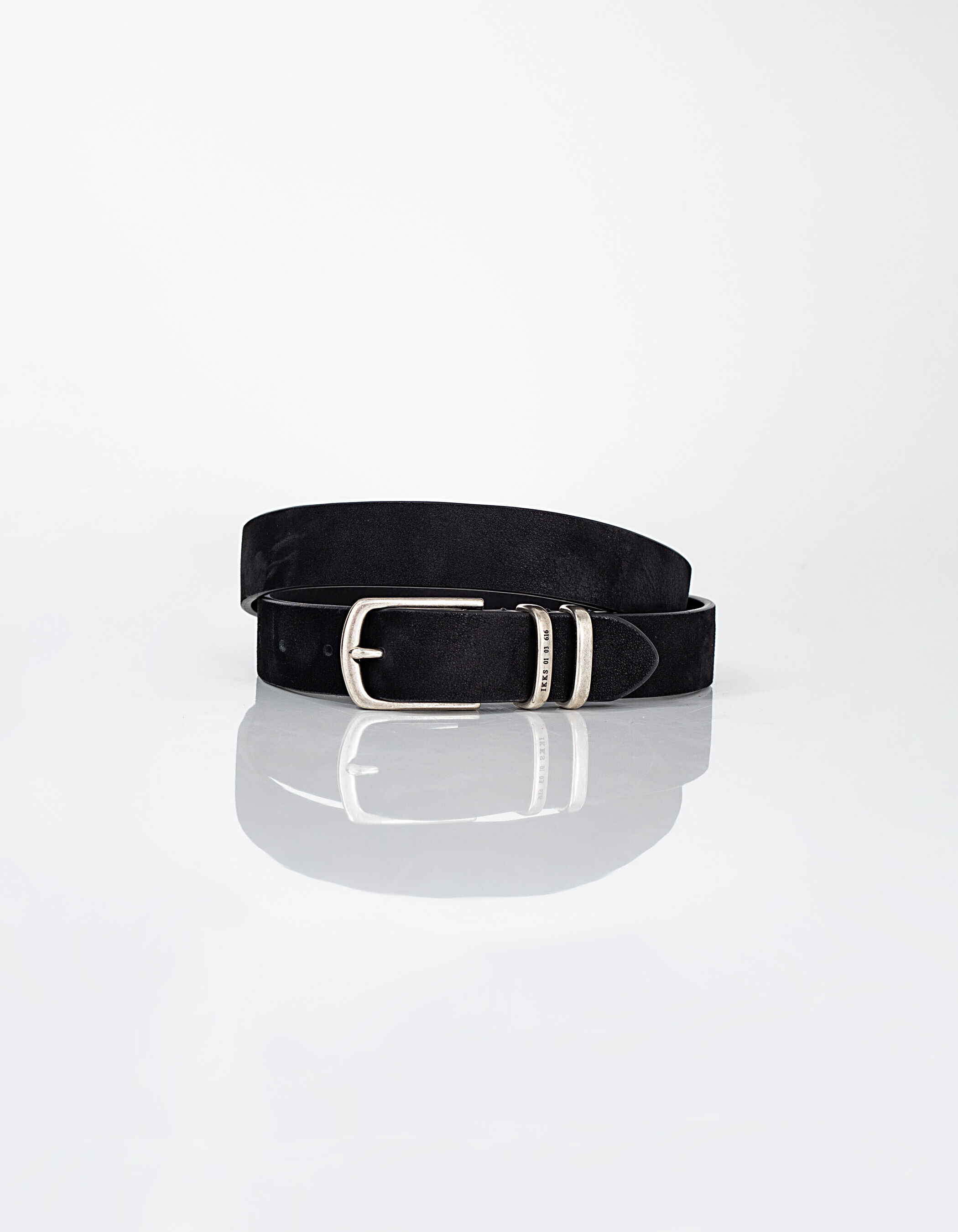 Ceinture noire en cuir nubuck a double passant Homme