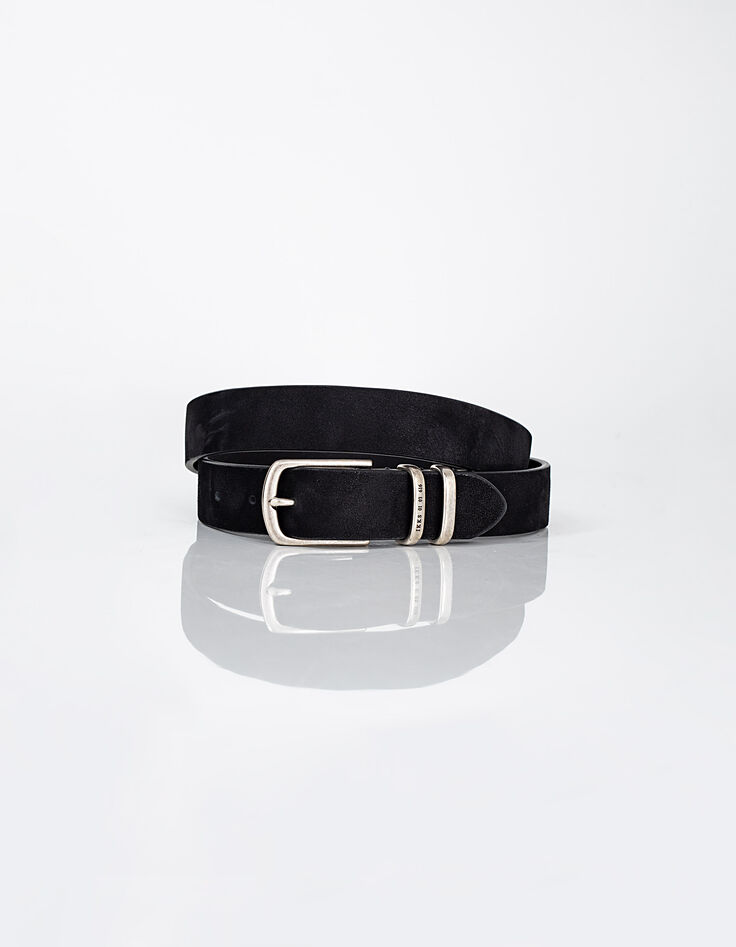 Cinturón negro de cuero nobuk con doble trabilla para hombre-1
