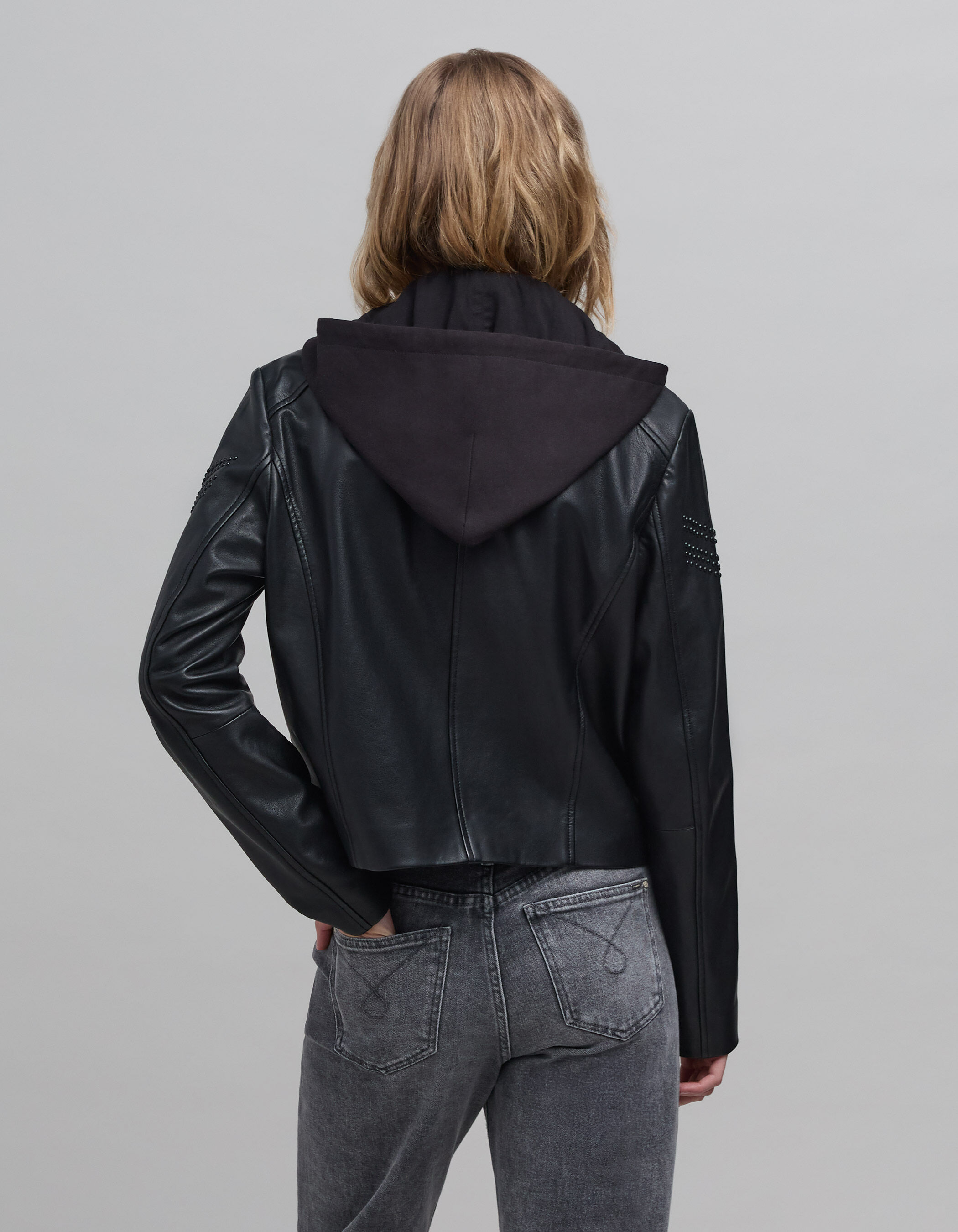 品質が Women's studs with jacket biker leather black あみぐるみ