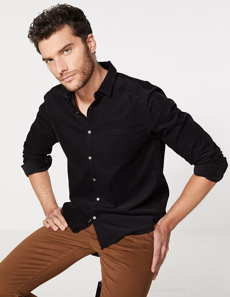 Chemise REGULAR noire en velours milleraies Homme-1