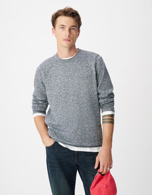 Pull manches longues marine tricot moulin&eacute; Homme - IKKS