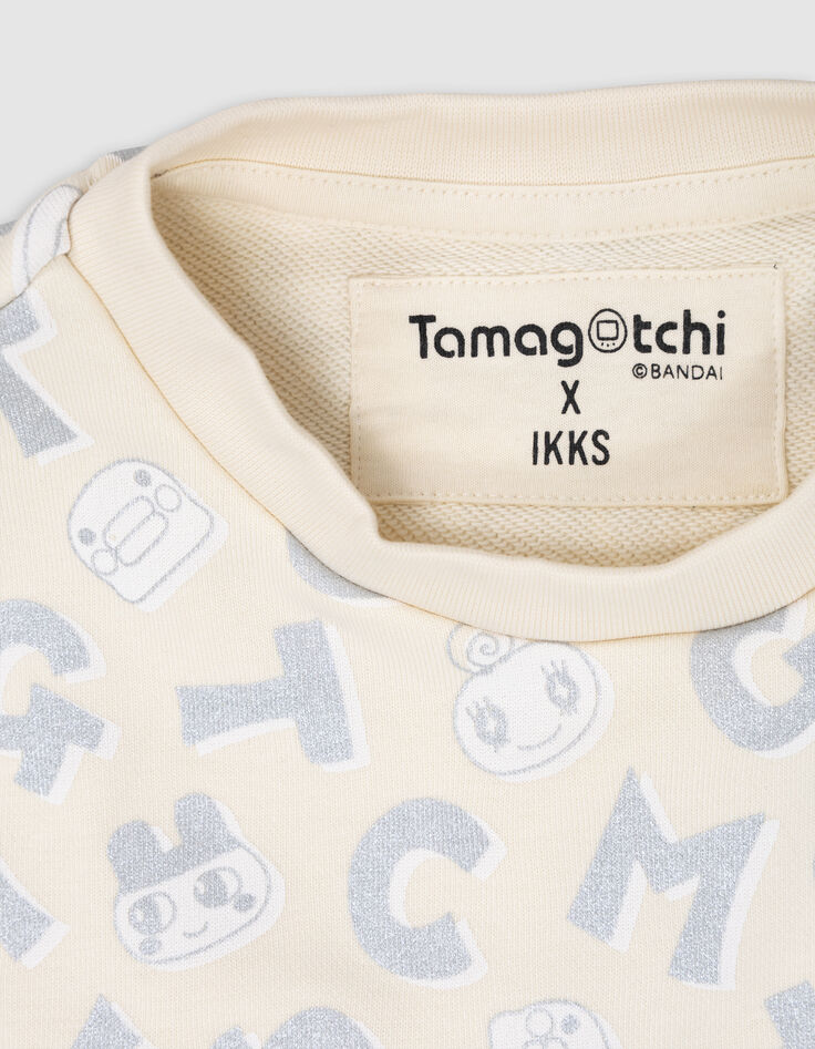 Sweat écru lettres métallisées TAMAGOTCHI x IKKS fille-6