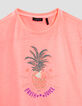 Neonrosa Mädchen-T-Shirt mit Ananasstickerei-2
