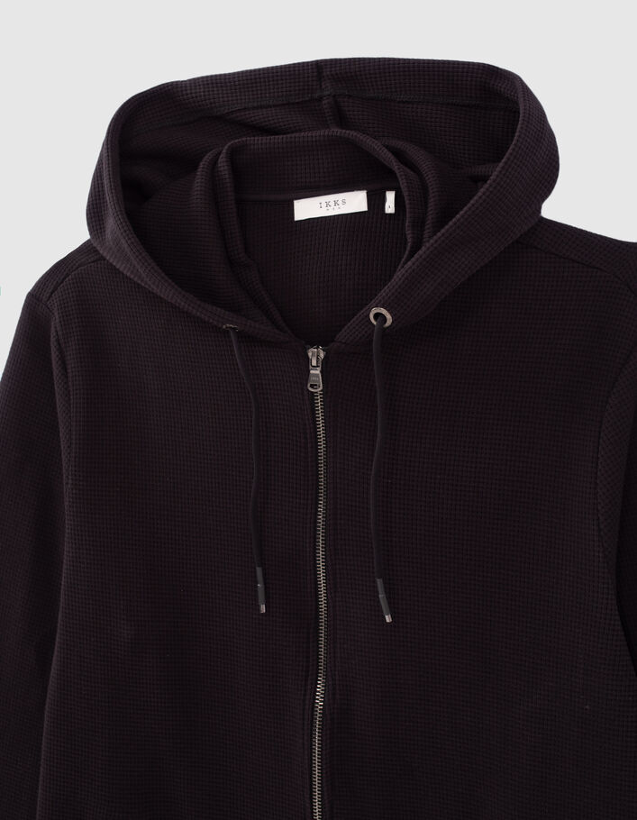 Cardigan noir nid d'abeille à capuche Homme-5