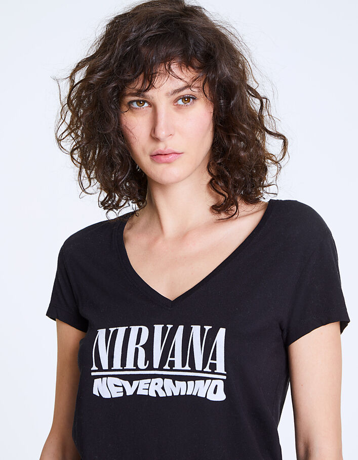 Camiseta negra de algodón modal visual Nirvana mujer - IKKS