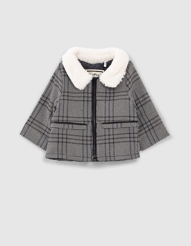 Manteau noir motif prince-de-galles brodé dos bébé fille-2