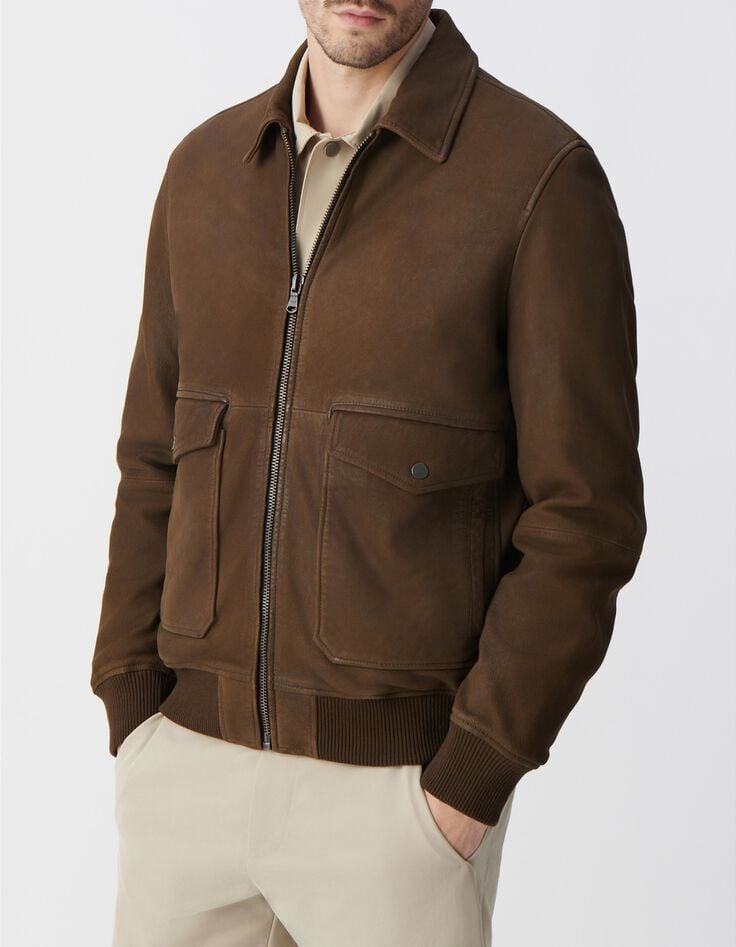 Blouson aviateur bronze en cuir Homme-9