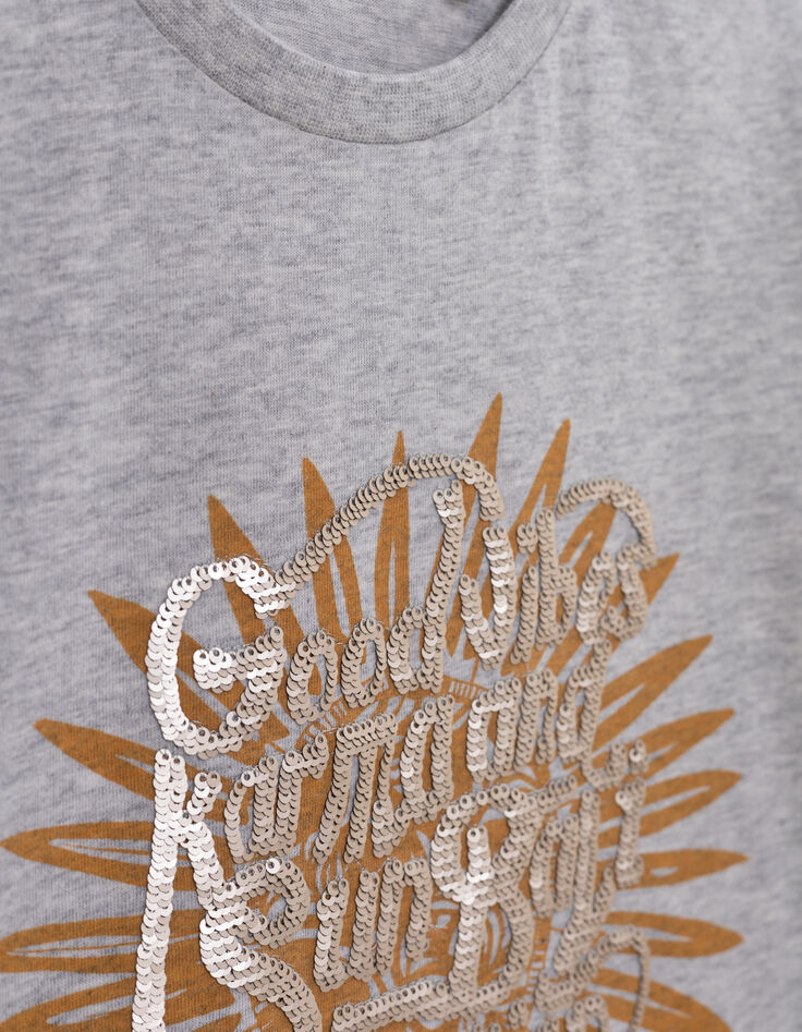 Camiseta gris algodón print y bordados lentejuelas niño-7