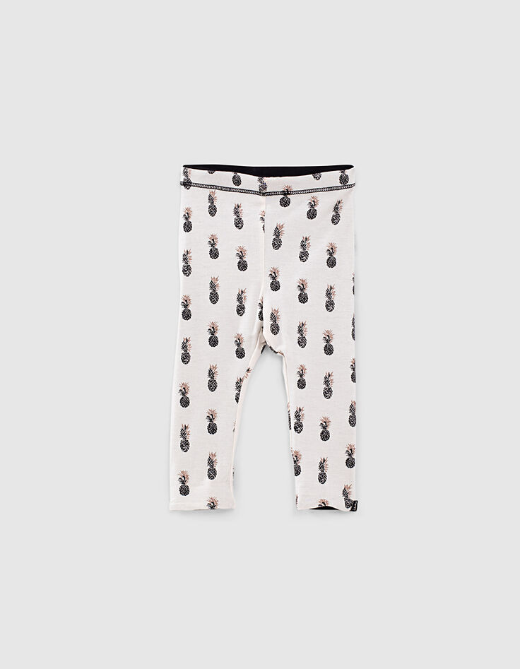 Leggings réversible mastic ananas et noir bébé fille-2