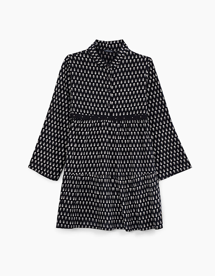 Girls’ black minimalist ethnic print shirt-dress-1