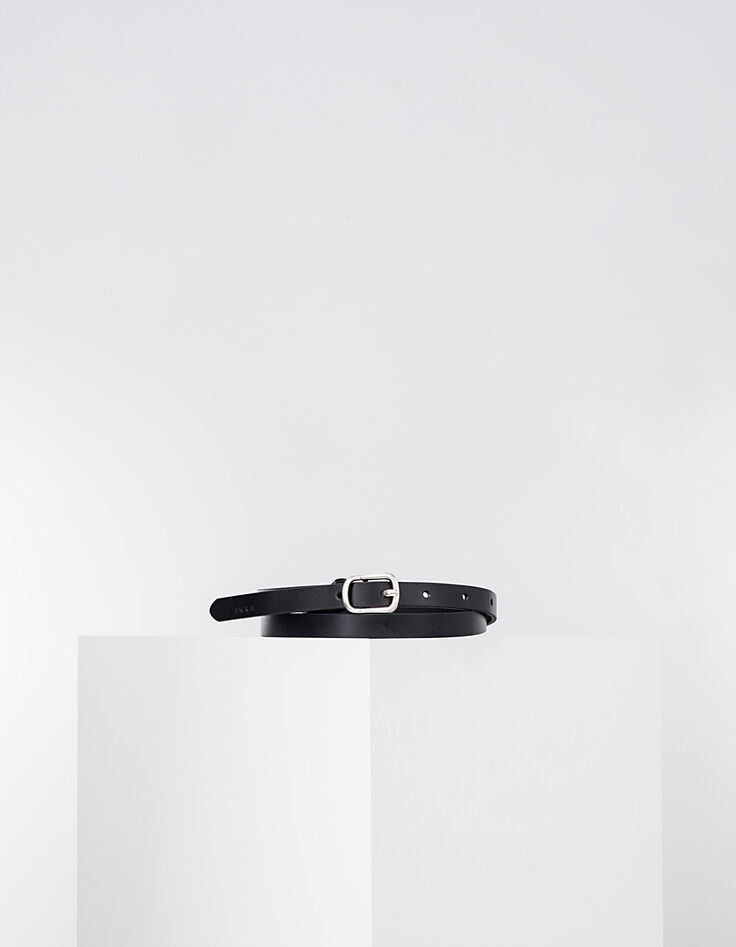 Ceinture fine en cuir noir fantaisie pochette femme-3