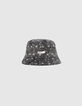 Boys’ black organic cotton sun hat with exotic leaf print-1