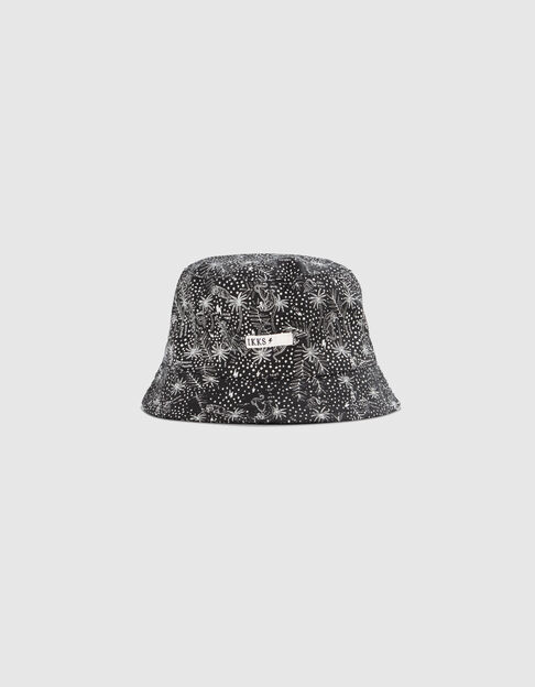 Boys’ black organic cotton sun hat with exotic leaf print - IKKS