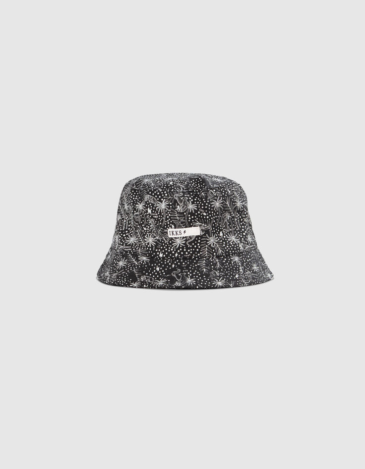 Boys’ black organic cotton sun hat with exotic leaf print-1