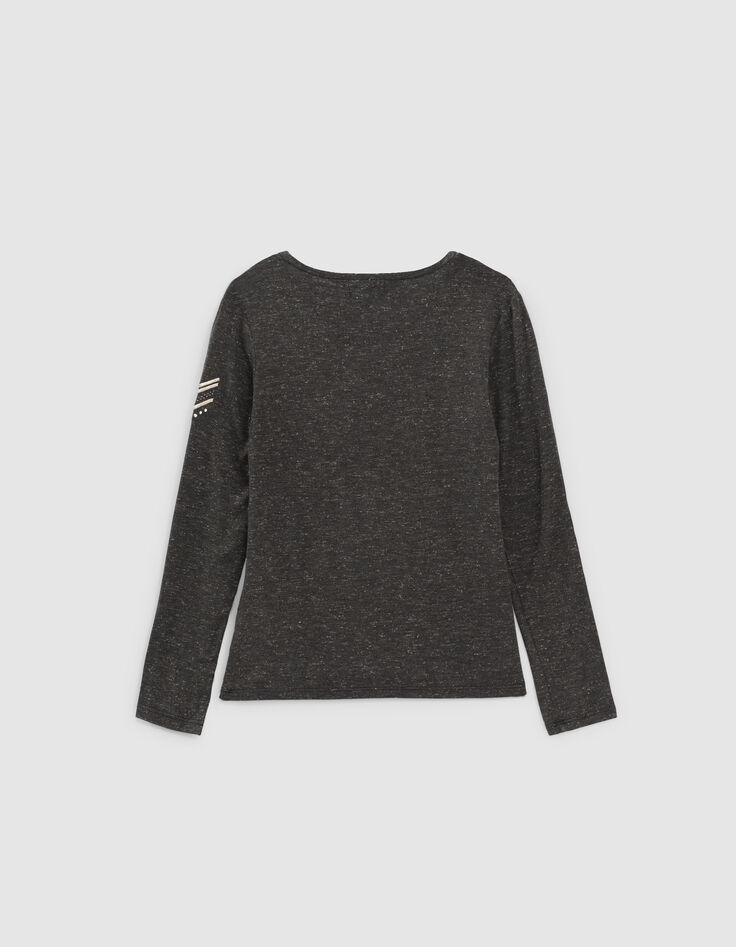 Schwarzes M&auml;dchenshirt mit gestickten Fischgr&auml;ten-3