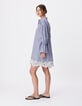 Blue striped shirt dress with lace for women-4