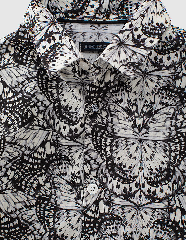 Chemise noire tissu Liberty papillons garçon -3