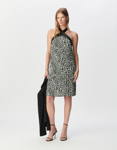 Robe dos-nu plissée grise polyester recyclé panthère Femme - IKKS