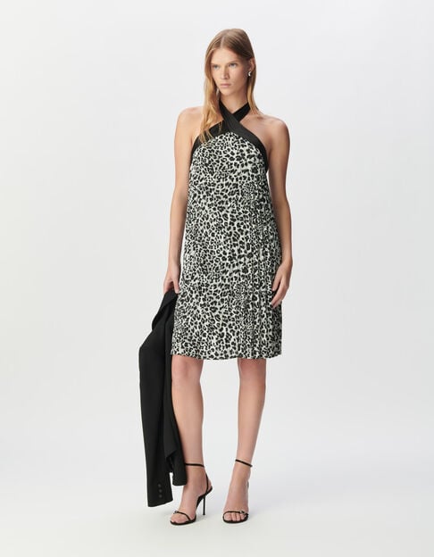 Robe dos-nu plissée grise polyester recyclé panthère Femme - IKKS