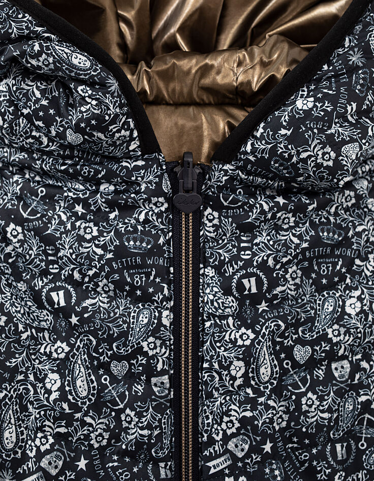 Girls&rsquo; navy tattoo print and gold reversible padded jacket-5