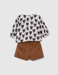 Ensemble 2-en-1 blouse coeurs et short camel bébé fille-6