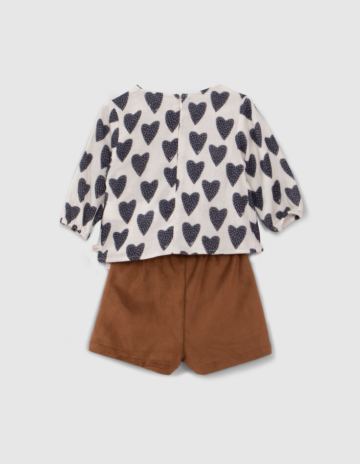 Ensemble 2-en-1 blouse coeurs et short camel bébé fille-6