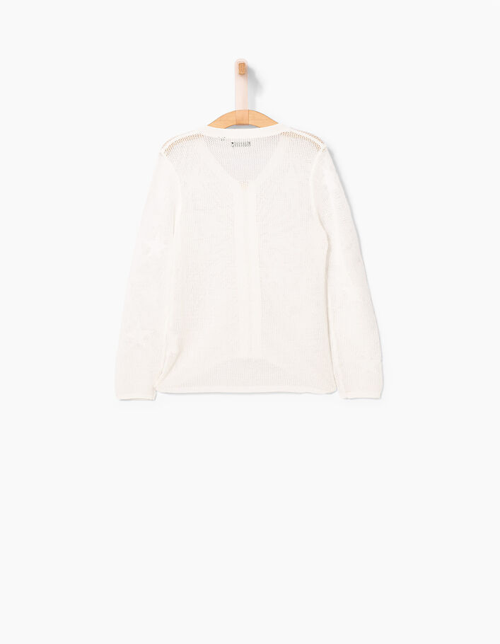 Cardigan blanc cassé ajouré avec étoiles fille