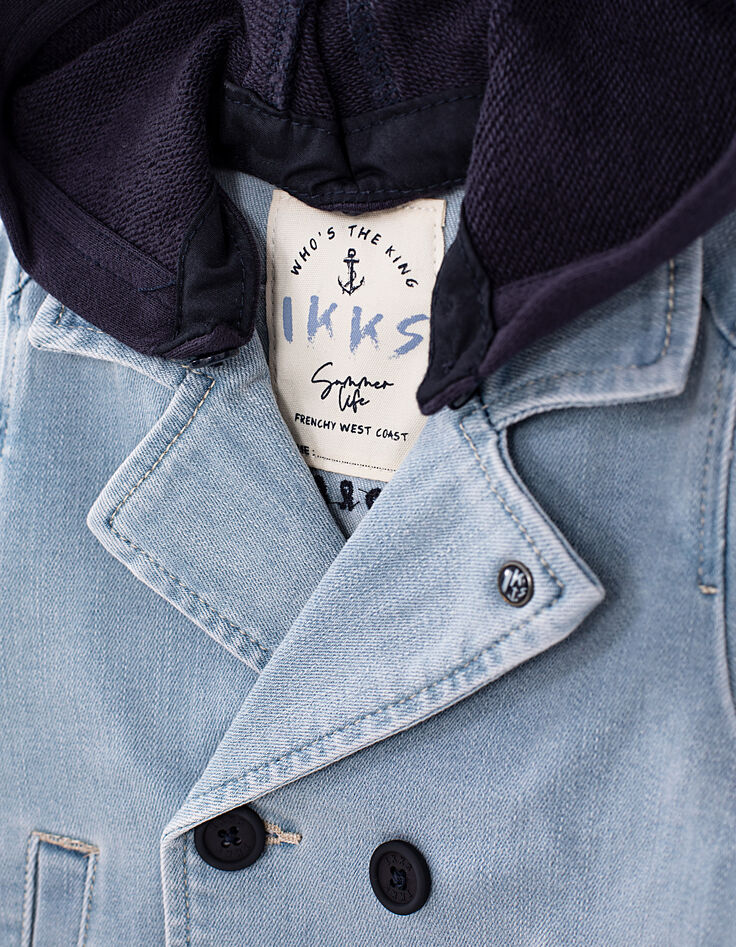 Baby boys’ denim hooded pea coat with embroidered back-2 Baby boys’ denim hooded pea coat with embroidered back-2